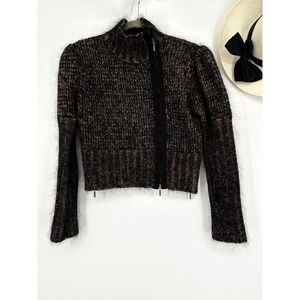Sand Copenhagen Sm Luxury Mohair Blend Zip Cardigan Sweater Mock Neck Brown Blk